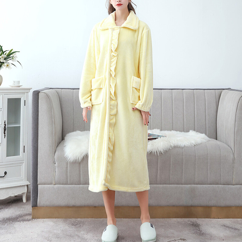 Őszi téli meleg fürdőköpenyek hosszú flanel fürdőköpeny Otthoni viselet pongyola Női korall gyapjú puha hálóing 2024