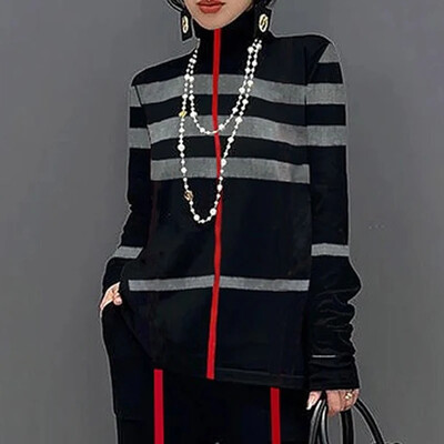 Gymystars Seturi de pantaloni toamnă iarnă Set pantaloni din două piese New Fashion Dungi Tricouri cu gât înalt Topuri Pantaloni largi