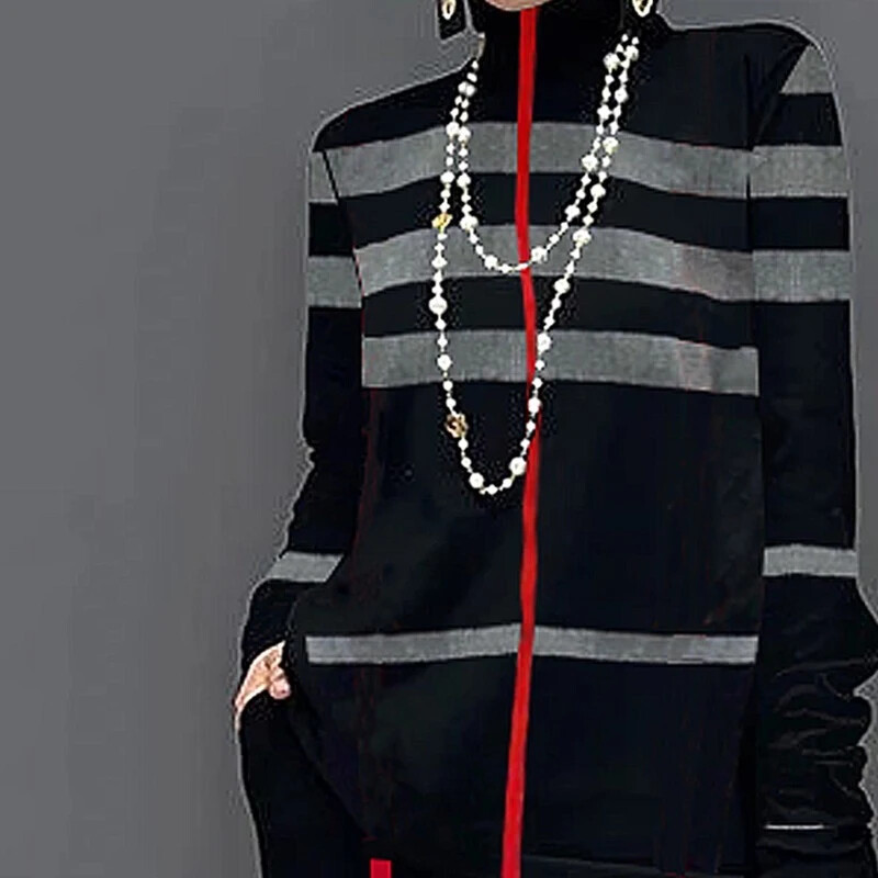 Gymystars Seturi de pantaloni toamnă iarnă Set pantaloni din două piese New Fashion Dungi Tricouri cu gât înalt Topuri Pantaloni largi