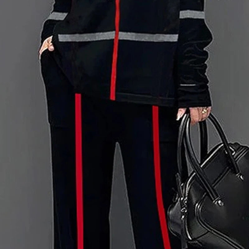 Gymystars Seturi de pantaloni toamnă iarnă Set pantaloni din două piese New Fashion Dungi Tricouri cu gât înalt Topuri Pantaloni largi