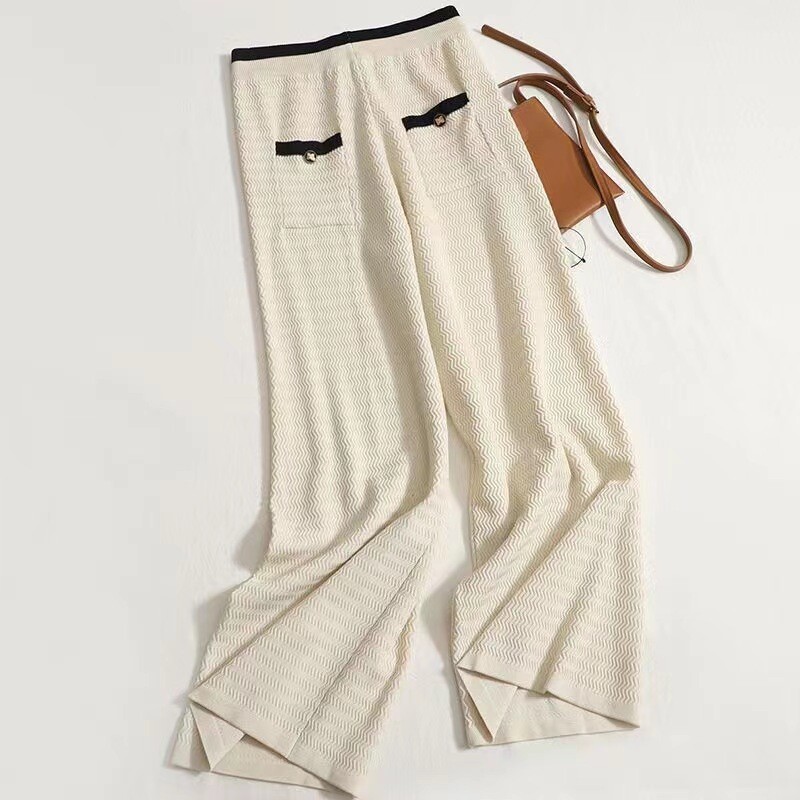 Női pulóver nadrág szett Alkalmi kardigán öltönyök őszi téli hosszú ujjú kötött Franciaország O-nyakú elegancia felsők Elasztikus pulóverek