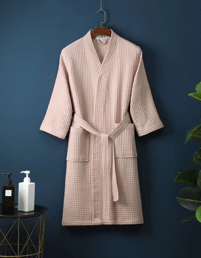 Pamut frottír köntös tavaszra és nyáron vékony reggeli köntös hosszú ujjú gofri fürdőköpeny Hotel szépség fürdőlepedő pároknak