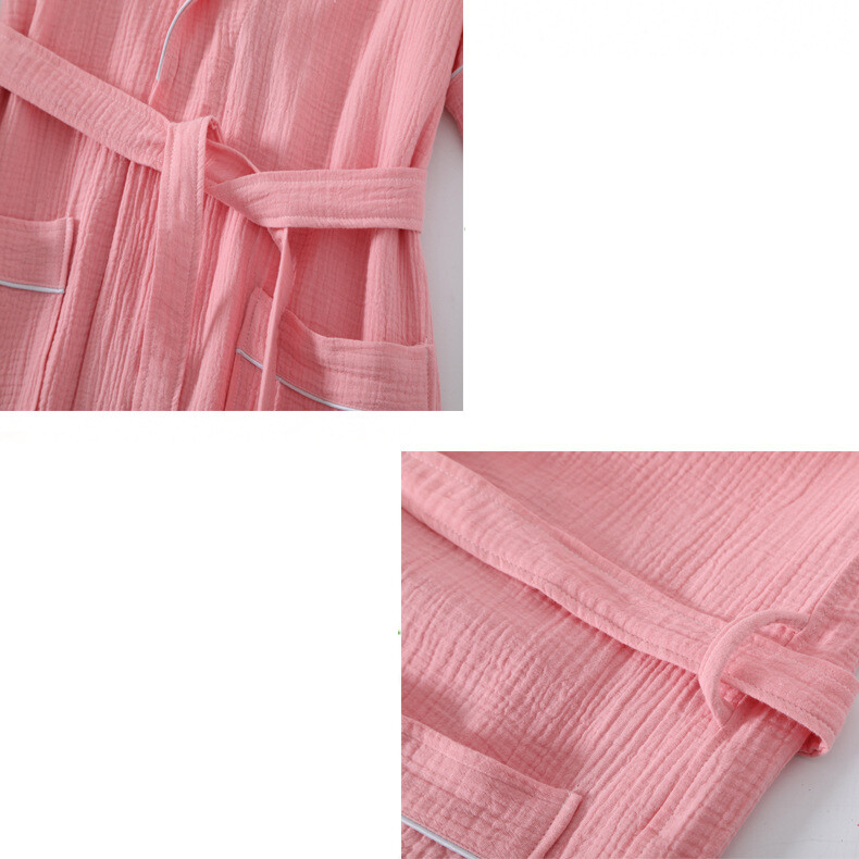 Halat de baie subțire din bumbac de vară Cămașă de noapte din tifon cu mânecă scurtă cu strat dublu pentru bărbați și femei Halat de baie absorbant și cu uscare rapidă