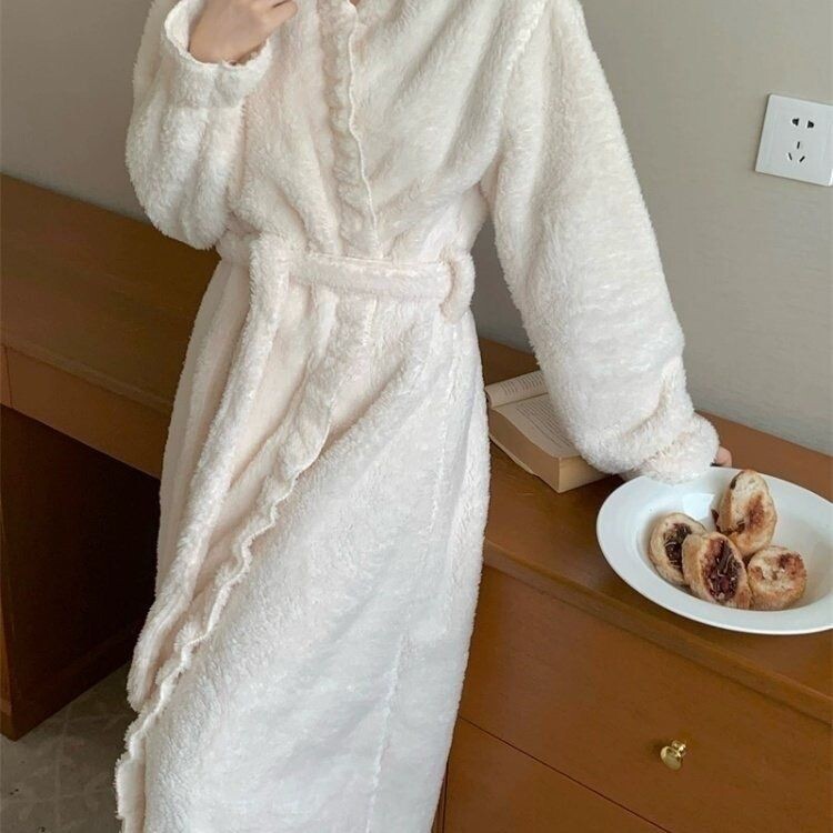 Moteriški koralų vilnos naktiniai marškiniai žiemai sustorintas flanelinis chalatas Seksualus naktinis moteriškas vientisas pižama Namų drabužių chalatas