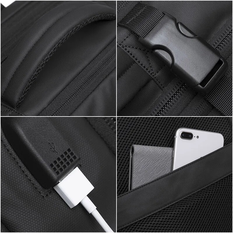 BANGE Cestovný batoh pre mužov, biznis batoh, školský batoh, rozšíriteľná USB taška s veľkou kapacitou, 17,3" notebook, vodotesný