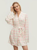 Női puha pamut hosszú köntös Luxus virágos, gyümölcsmintás flanel kendő gallér pongyola fürdőköpeny meleg nappali köntös Pjs hálóruha