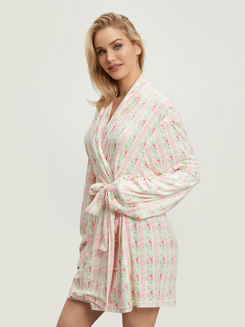 Női puha pamut hosszú köntös Luxus virágos, gyümölcsmintás flanel kendő gallér pongyola fürdőköpeny meleg nappali köntös Pjs hálóruha