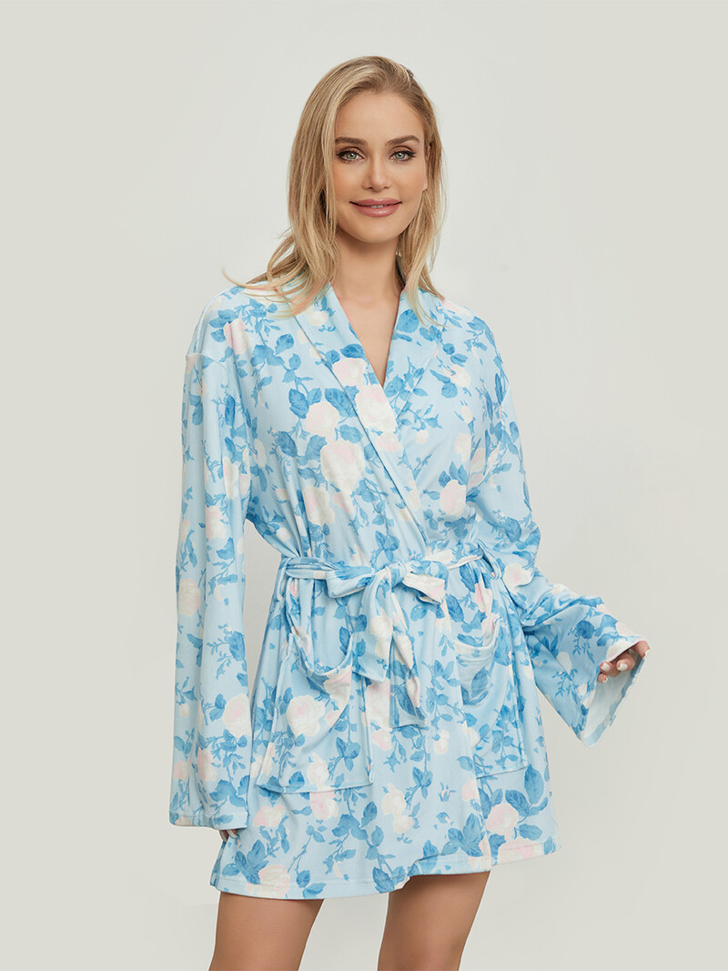 Női puha pamut hosszú köntös Luxus virágos, gyümölcsmintás flanel kendő gallér pongyola fürdőköpeny meleg nappali köntös Pjs hálóruha