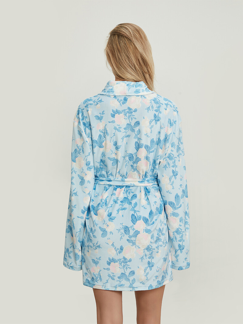 Női puha pamut hosszú köntös Luxus virágos, gyümölcsmintás flanel kendő gallér pongyola fürdőköpeny meleg nappali köntös Pjs hálóruha