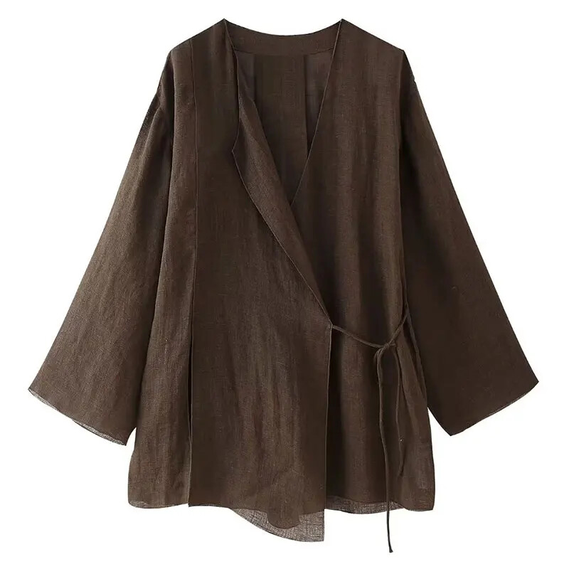 Set cămașă de culoare uni din in, la modă de vară, pentru femei