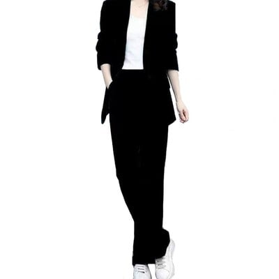 Costum cu pantaloni cu talie elastică Set de costume de afaceri elegante pentru femei cu închidere cu nas cu revere cardigan Pantaloni cu picioare largi Formal for Plus