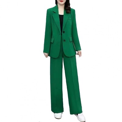 Costum cu pantaloni cu talie elastică Set de costume de afaceri elegante pentru femei cu închidere cu nas cu revere cardigan Pantaloni cu picioare largi Formal for Plus