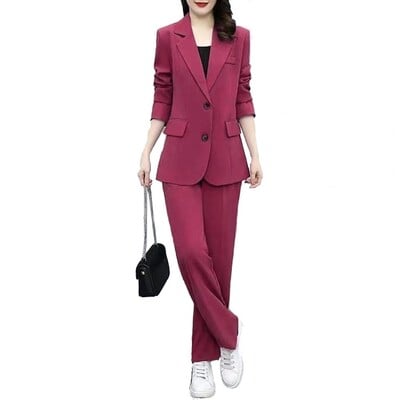 Costum cu pantaloni cu talie elastică Set de costume de afaceri elegante pentru femei cu închidere cu nas cu revere cardigan Pantaloni cu picioare largi Formal for Plus