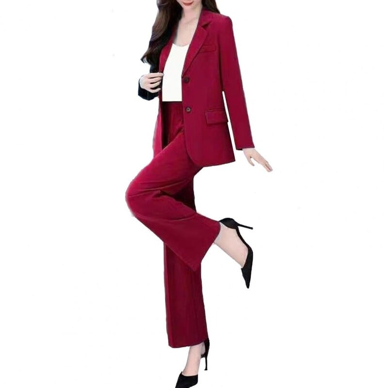 Costum cu pantaloni cu talie elastică Set de costume de afaceri elegante pentru femei cu închidere cu nas cu revere cardigan Pantaloni cu picioare largi Formal for Plus