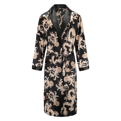 Vīriešu halāts Naktskrekls Garām piedurknēm Kimono Peldmētelis Zīdaina Satīna Dragon Print Pidžamas Gultasveļa Naktsveļa Kleita Ikdienas Sākums