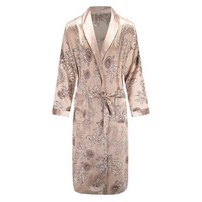 Pánske župany, nočné košele s dlhým rukávom, kimono, župan, hodvábny satén, pyžamo s potlačou draka, pyžamá na spanie, nočné košele, ležérne domáce oblečenie