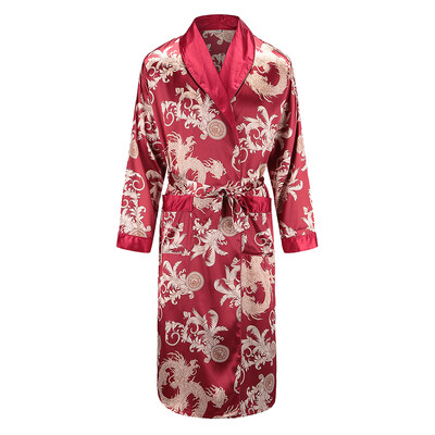 Pánske župany, nočné košele s dlhým rukávom, kimono, župan, hodvábny satén, pyžamo s potlačou draka, pyžamá na spanie, nočné košele, ležérne domáce oblečenie