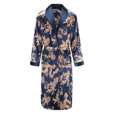 Pánske župany, nočné košele s dlhým rukávom, kimono, župan, hodvábny satén, pyžamo s potlačou draka, pyžamá na spanie, nočné košele, ležérne domáce oblečenie