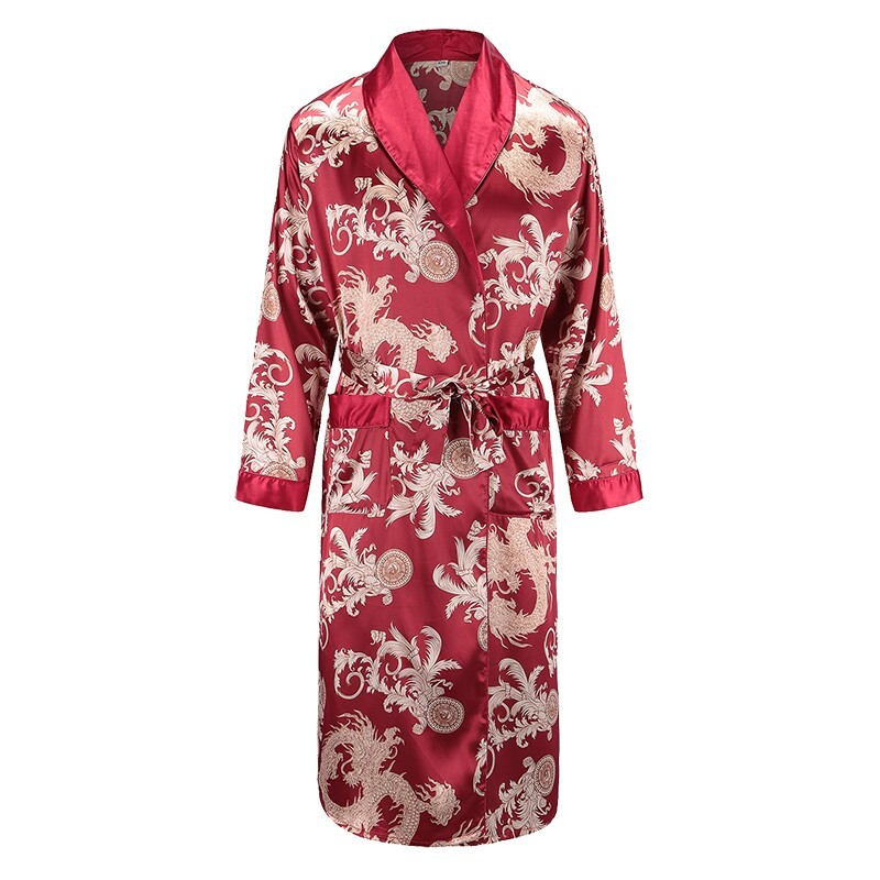 Pánske župany, nočné košele s dlhým rukávom, kimono, župan, hodvábny satén, pyžamo s potlačou draka, pyžamá na spanie, nočné košele, ležérne domáce oblečenie