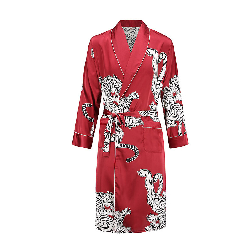 Pánske župany, nočné košele s dlhým rukávom, kimono, župan, hodvábny satén, pyžamo s potlačou draka, pyžamá na spanie, nočné košele, ležérne domáce oblečenie