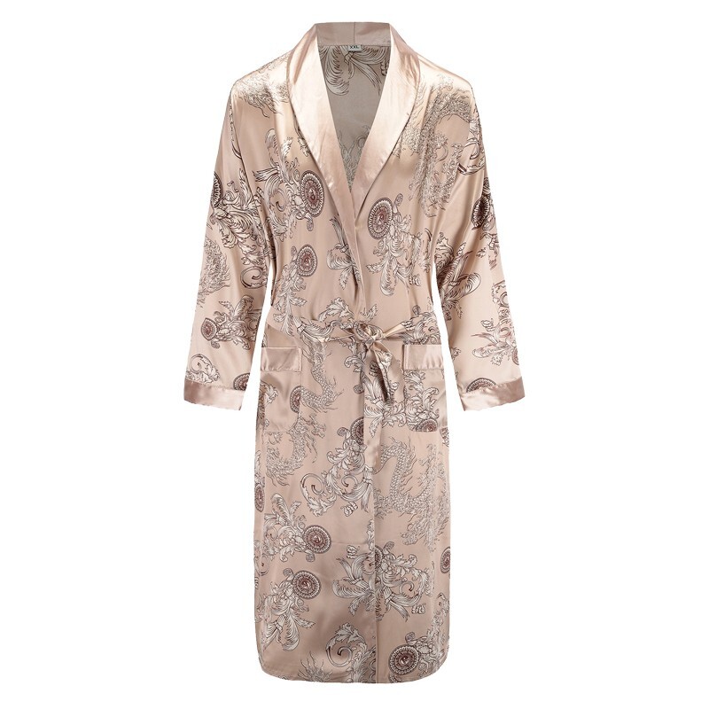 Pánske župany, nočné košele s dlhým rukávom, kimono, župan, hodvábny satén, pyžamo s potlačou draka, pyžamá na spanie, nočné košele, ležérne domáce oblečenie