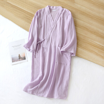 Pāri Krepveida marles peldmētelis ciets 100% kokvilnas halāts ar garām piedurknēm V veida kakla izgriezumu kimono kāzu halāti guļamveļa liela izmēra rītasvārki