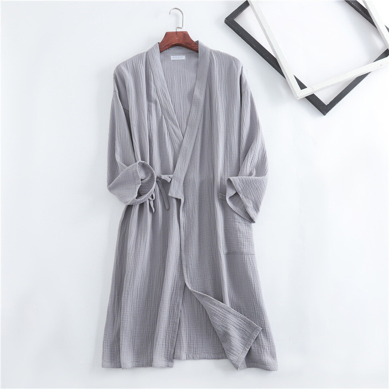 Párový krepový gázový župan, jednofarebný 100% bavlnený župan s dlhým rukávom, výstrihom do V, kimono, svadobné župany, pyžamá, župan pre väčšie veľkosti