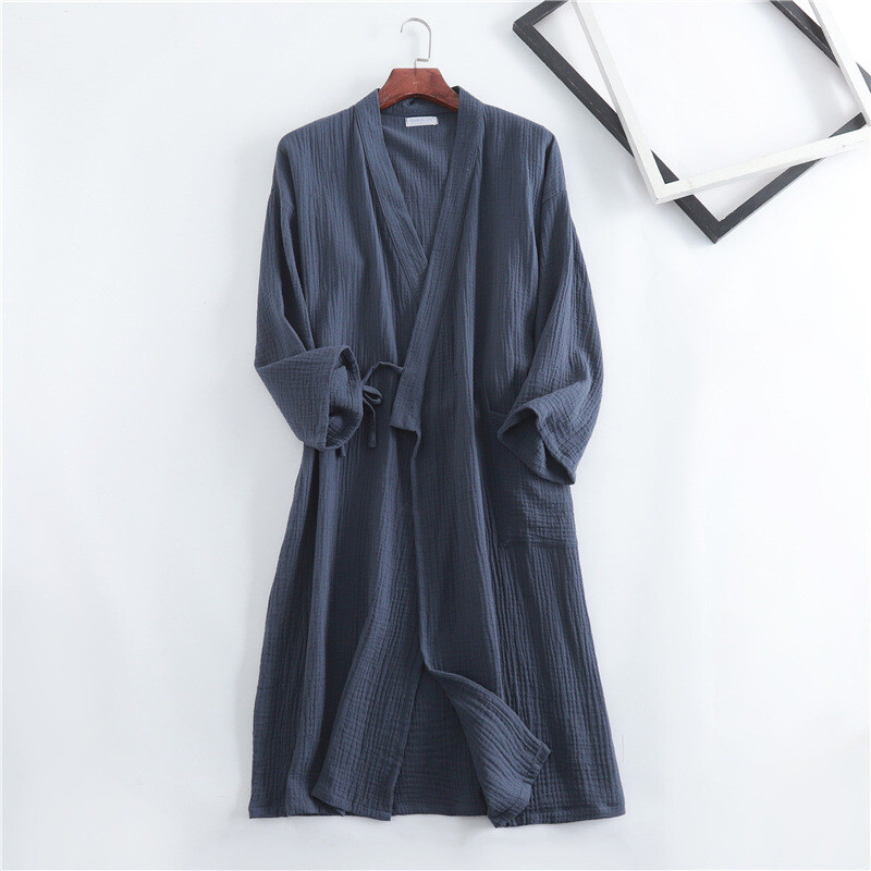 Párový krepový gázový župan, jednofarebný 100% bavlnený župan s dlhým rukávom, výstrihom do V, kimono, svadobné župany, pyžamá, župan pre väčšie veľkosti