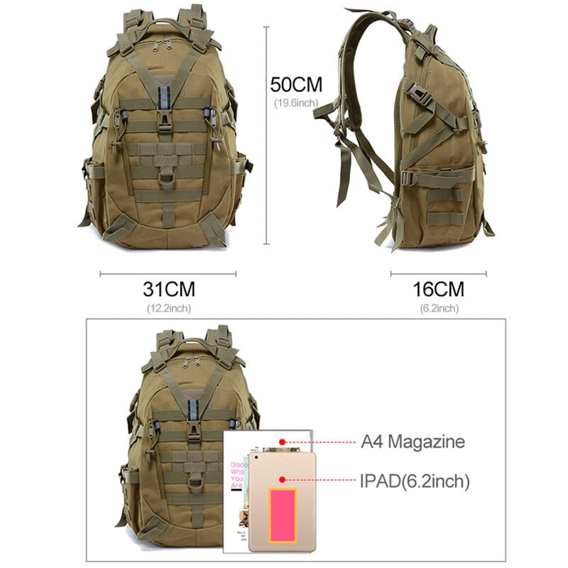 40L taktický batoh pre mužov, kempingový, turistický, reflexný 3D outdoorový cestovný batoh Molle 3P, horolezecký batoh cez rameno