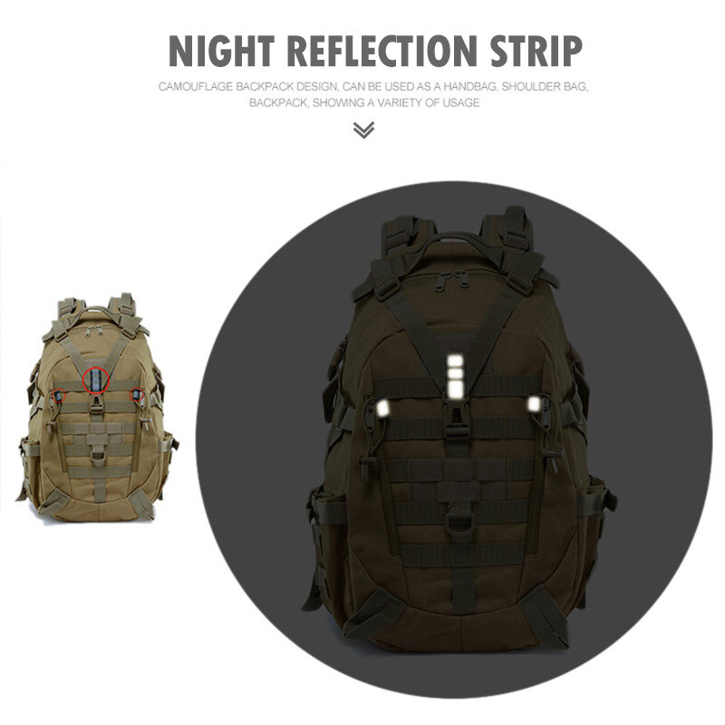 40L taktický batoh pre mužov, kempingový, turistický, reflexný 3D outdoorový cestovný batoh Molle 3P, horolezecký batoh cez rameno