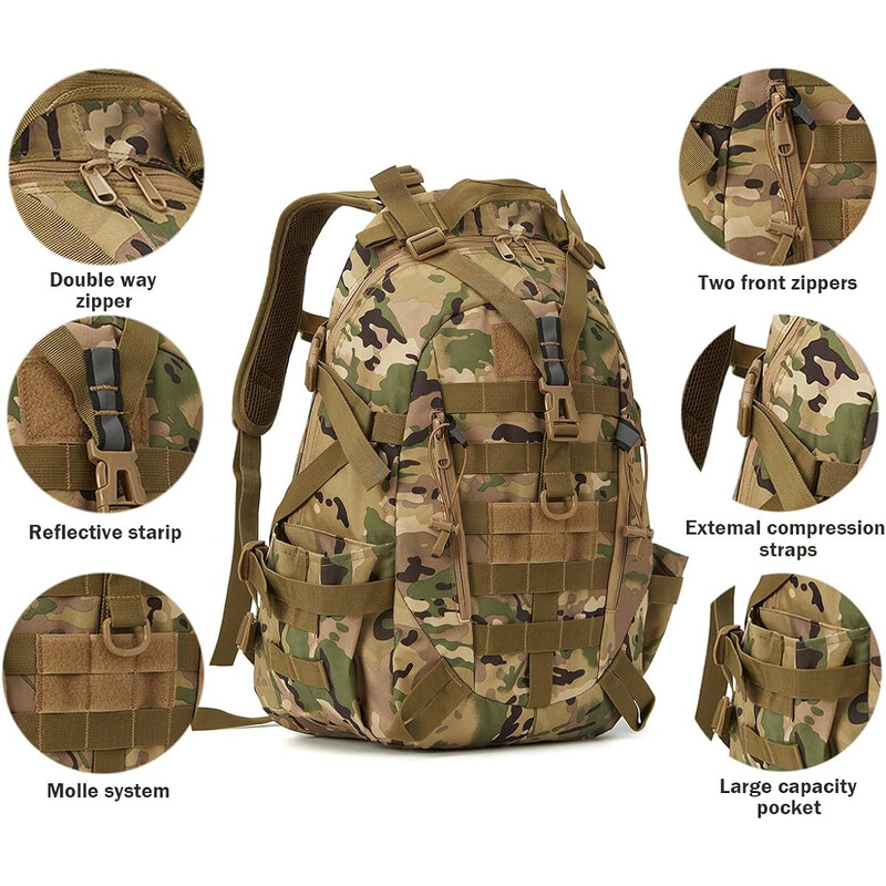 Taktický batoh QT&QY 40L pre mužov, kempingové, turistické, reflexné, outdoorové, cestovné tašky, prežitie, lezenie, taška Molle
