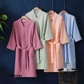 Jesenné dámske 100% bavlnené kimono župan pre družičky, ženské sexy vaflové župany, domáci župan, nevesta, svadobný peignoir