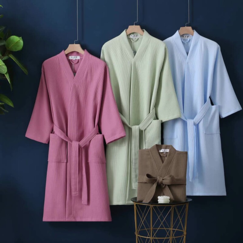 Jesenné dámske 100% bavlnené kimono župan pre družičky, ženské sexy vaflové župany, domáci župan, nevesta, svadobný peignoir