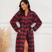 Dámske sexy župan, bavlnený župan, kimono, jar, jeseň, kockované pyžamo, voľné ležérne domáce oblečenie s dlhým rukávom, nočné prádlo