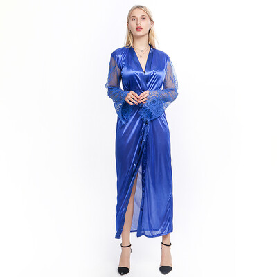 Дамски дантелени пачуърк дълги халати за баня Нощница Мек копринен халат Халат за жени Дамско спално облекло Дамски секси спално облекло