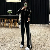 3 részes szett tavaszi kivitel Csúcskategóriás bársony állvány gallér Vékony divatos ruhák kültéri kabát nadrág női