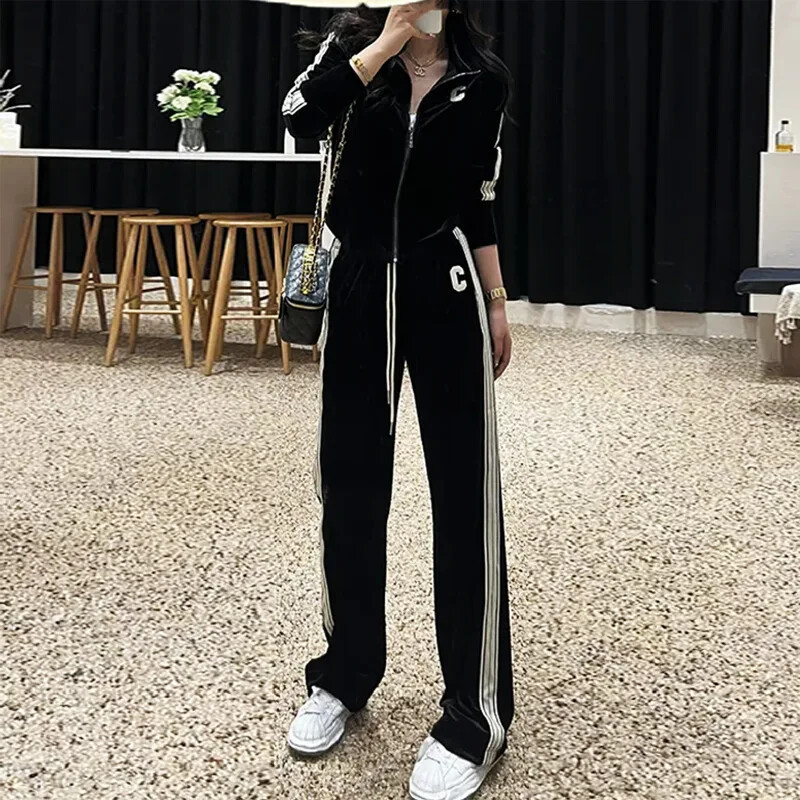 3 részes szett tavaszi kivitel Csúcskategóriás bársony állvány gallér Vékony divatos ruhák kültéri kabát nadrág női