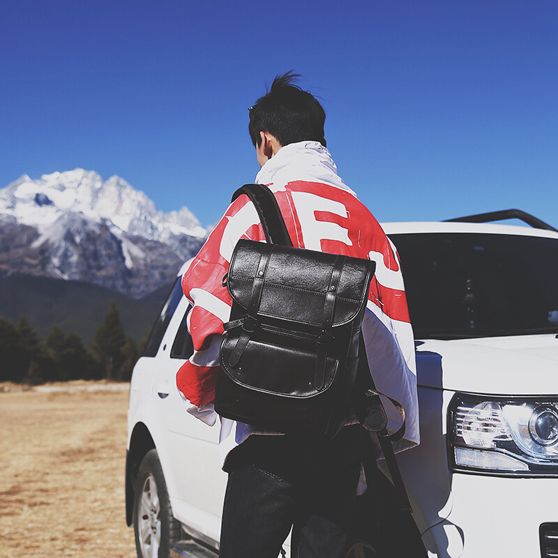 16,5 hüvelykes laptop hátizsák férfi bőr táska nagy könyves hátizsákok férfi Mochilas retro iskolatáska tinédzsereknek fiúknak Patchwork