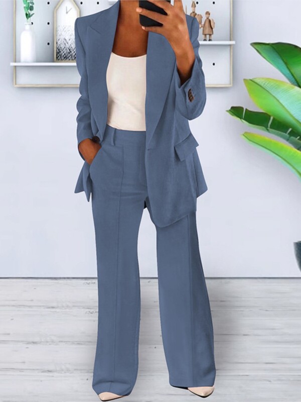 Elegáns hajtóka, hosszú ujjú kardigán felső + széles szárú nadrág, 2 részes női szett divatos őszi, téli gombos, gombos női öltöny