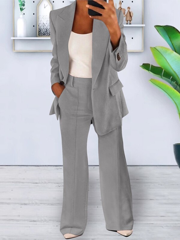 Elegáns hajtóka, hosszú ujjú kardigán felső + széles szárú nadrág, 2 részes női szett divatos őszi, téli gombos, gombos női öltöny