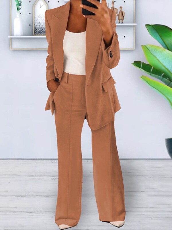 Elegáns hajtóka, hosszú ujjú kardigán felső + széles szárú nadrág, 2 részes női szett divatos őszi, téli gombos, gombos női öltöny