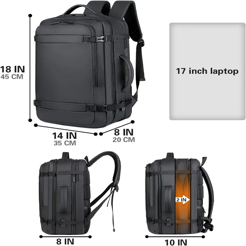 40LExpanelovateľný cestovný batoh s USB, schválený na lety, príručná taška do lietadla, vodeodolný, odolný 17-palcový batoh pre mužov