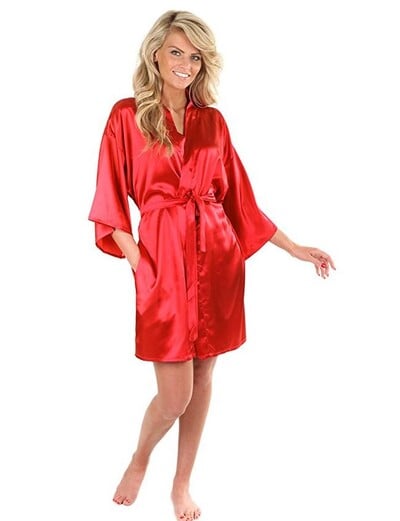 Szexi nagy méretű műselyem szatén éjszakai kimonó köntös rövid fürdőköpeny, tökéletes esküvői menyasszony koszorúslány köntös pongyola WY-01