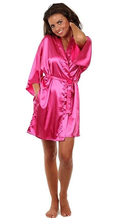 Szexi nagy méretű műselyem szatén éjszakai kimonó köntös rövid fürdőköpeny, tökéletes esküvői menyasszony koszorúslány köntös pongyola WY-01