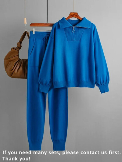 Χειμερινό γυναικείο πλεκτό κοστούμι ζεστό παντελόνι 2 τεμαχίων σετ Γυναικείο παντελόνι Oversized casual πουλόβερ Πλεκτά τζόκινγκ