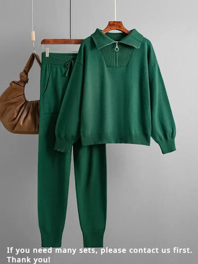 Χειμερινό γυναικείο πλεκτό κοστούμι ζεστό παντελόνι 2 τεμαχίων σετ Γυναικείο παντελόνι Oversized casual πουλόβερ Πλεκτά τζόκινγκ