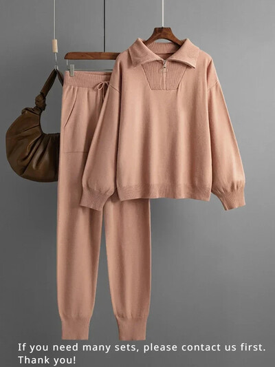 Χειμερινό γυναικείο πλεκτό κοστούμι ζεστό παντελόνι 2 τεμαχίων σετ Γυναικείο παντελόνι Oversized casual πουλόβερ Πλεκτά τζόκινγκ