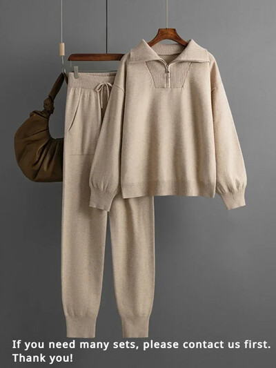 Χειμερινό γυναικείο πλεκτό κοστούμι ζεστό παντελόνι 2 τεμαχίων σετ Γυναικείο παντελόνι Oversized casual πουλόβερ Πλεκτά τζόκινγκ