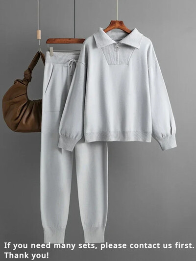 Χειμερινό γυναικείο πλεκτό κοστούμι ζεστό παντελόνι 2 τεμαχίων σετ Γυναικείο παντελόνι Oversized casual πουλόβερ Πλεκτά τζόκινγκ