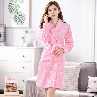 Vonios chalatas Moteriškas žieminis šiltas koralų vilnos moteriškas chalatas naktiniai kimono gėlėtas chalatas miegui Moteriški namų drabužiai